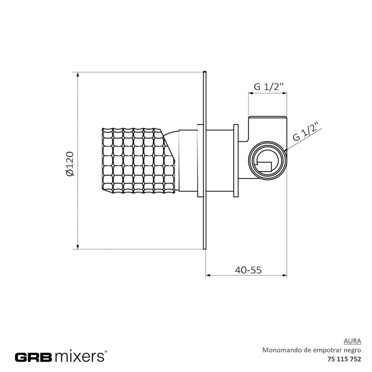 GRB AURA Bateria podtynkowa 1 drożna (komplet) Czarny-Chrom 75115752 RYS. BudoHurt.com Łódź.jpg