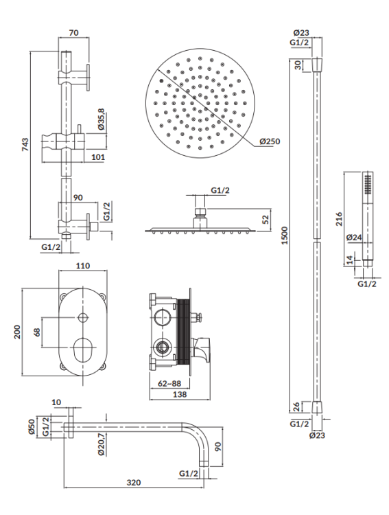 Cersanit Set B262 Zestaw Podtynkowy Inverto z Baterią Wan-Natr  Złoty. S952-007 rys. BudoHurt.com Łódź.png