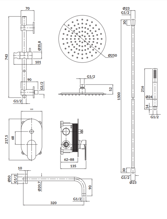 Cersanit Set B258 Zestaw Podtynkowy Crea z baterią wannowo-natryskową Czarna. S952-009 rys. BudoHurt.com Łódź.png