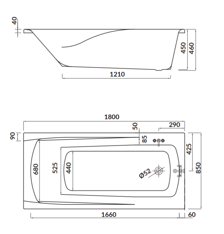 Cersanit Wanna Prostokątna Zen 180x85. S301-129 rys. BudoHurt.com Łódź.png