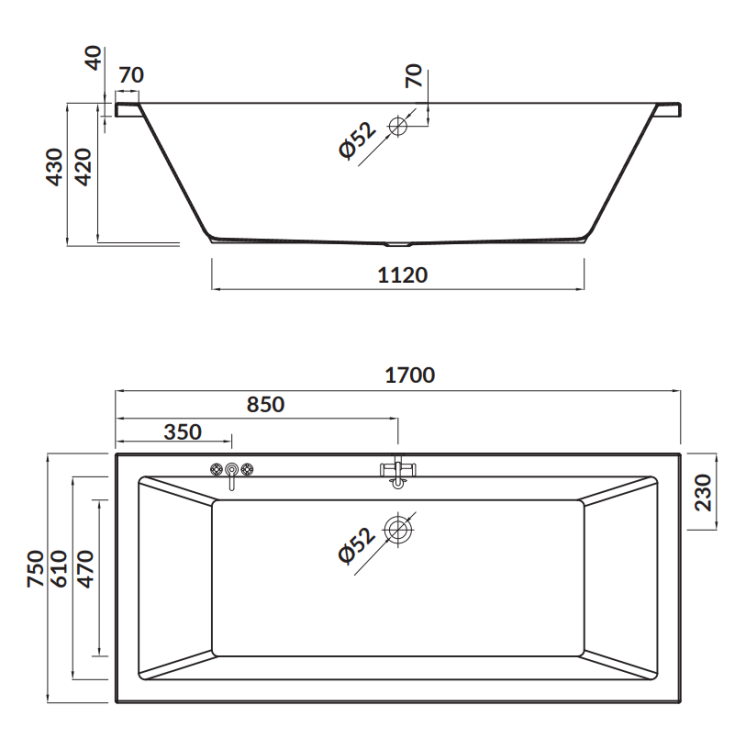 Cersanit Wanna Prostokątna Intro 170x75. S301-068 rys. BudoHurt.com Łódź.png