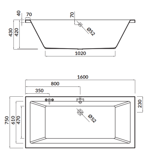 Cersanit Wanna Prostokątna Intro 160x75. S301-067 rys. BudoHurt.com Łódź.png
