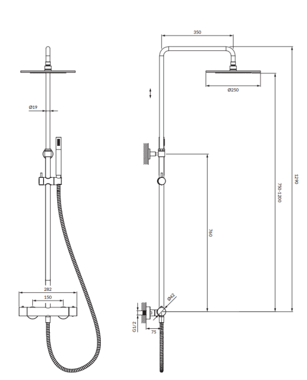 OMNIRES Y termostatyczny system prysznicowy natynkowy miedź. Y1244SUCP rys. BudoHurt.com Łódź.png