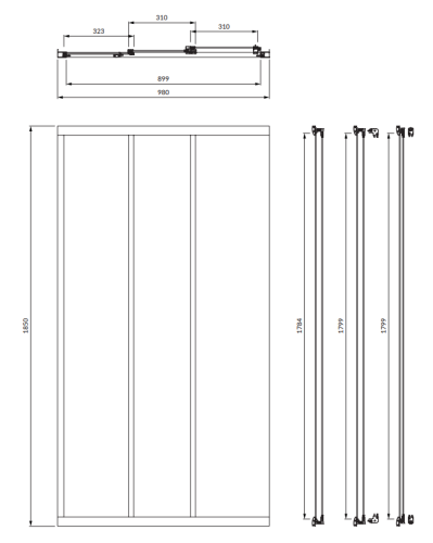 Omnires BRONX drzwi prysznicowe przesuwne trójdzielne, 100 cm chrom transp. S20A3100CRTR rys. BudoHurt.com Łódź.png