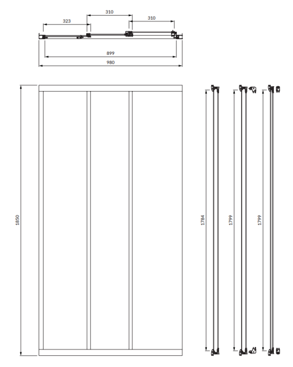 Omnires BRONX drzwi prysznicowe przesuwne trójdzielne, 100 cm chrom transp. S20A3100CRTR rys. BudoHurt.com Łódź.png