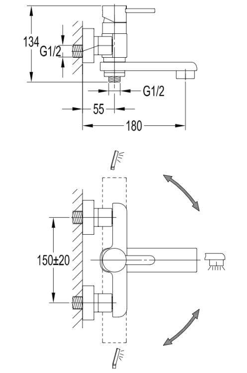 Omnires DARLING bateria wannowa z zestawem prysznicowym czarny. DA5031BL rys. BudoHurt.com Łódź.png