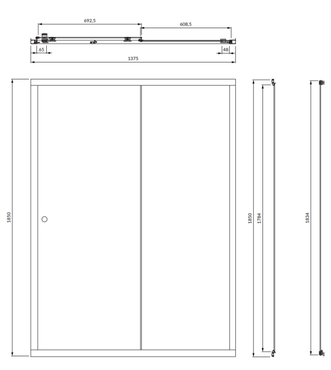 Omnires BRONX drzwi prysznicowe przesuwne, 140 cm chrom transp. S2050140CRTR rys. BudoHurt.com Łódź.png