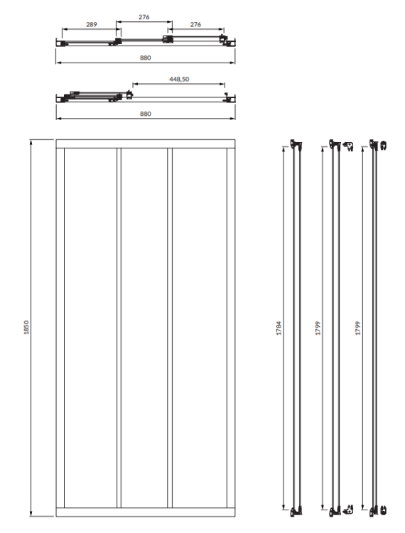 Omnires BRONX drzwi prysznicowe przesuwne trójdzielne, 90 cm chrom transp. S20A390CRTR  rys. BudoHurt.com Łódź.png