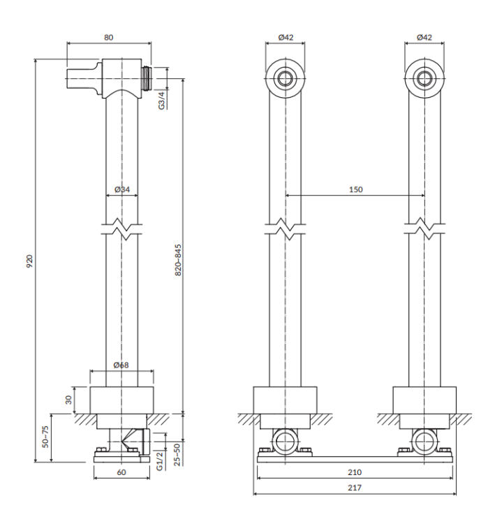 Omnires uniwersalne nogi do baterii chrom. 8819CR rys. BudoHurt.com Łódź.png