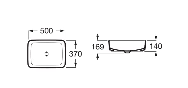 ROCA Inspira Square umywalka nablatowa cienkościenna  FINECERAMIC®. A327530000 rys. BudoHurt.com Łódź.png