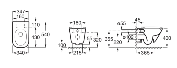 Miska WC podwieszana ROCA Gap Square z deską wolnoopadającą  UltraSlim (zestaw). A34H472000 rys. BudoHurt.com Łódź.png