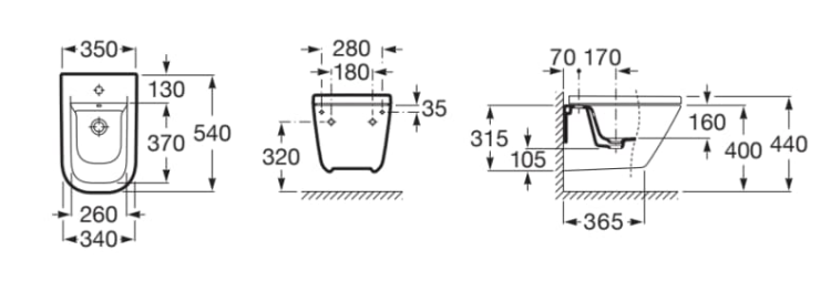 Bidet podwieszana z ukrytymi mocowoniami ROCA Gap SUPRAGLAZE. A357476S00 rys. BudoHurt.com Łódź.png