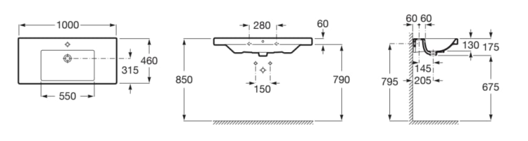 Roca GAP umywalka ścienna prostokątna 100 x 46 cm. A3270MA000  rys. BudoHurt.com Łódź.png