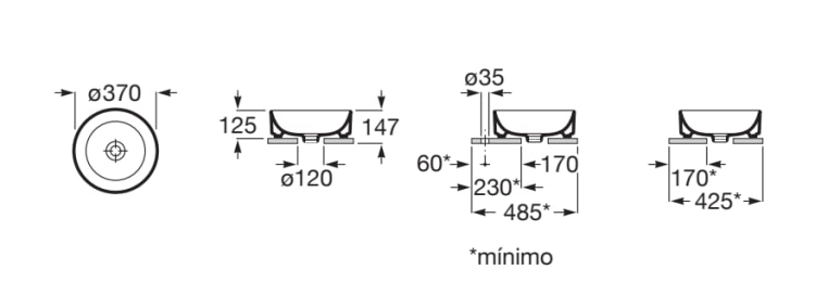 Roca ONA Round umywalka nablatowa okrągła 37 cm FINECERAMIC.  A32768J000 rys. BudoHurt.com Łódź.png