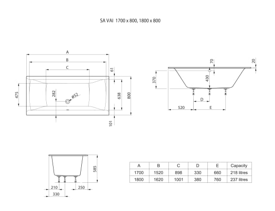 Roca SAVAI Prostokątna wanna akrylowa SLIM RIM 180 X 80 cm. A248591000 rys. BudoHurt.com Łódź.png