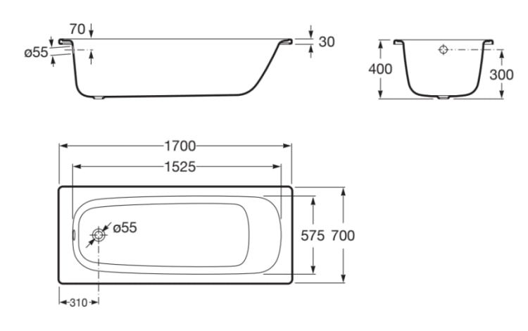Roca CONTESA Prostokątna wanna stalowa 170 X 70 cm. A2358K0000 rys. BudoHurt.com Łódź.png