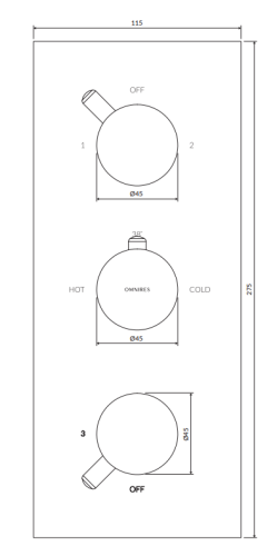 OMNIRES Y termostatyczna bateria prysznicowo-wannowa 3-wyjściowa podtynkowa, element natynkowy złoty szczotkowany.  Y1238 KROGLB  rys. BudoHurt.com Łódź.png