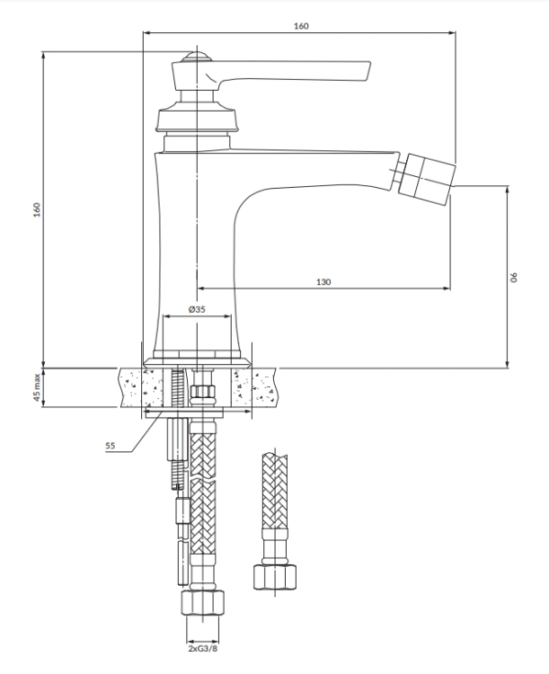 OMNIRES ARMANCE bateria bidetowa złoty. AM5220GL rys. BudoHurt.com Łódź.png