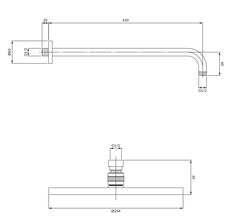 Omnires deszczownica z ramieniem, 25 cm czarny. WGSET1BL rys. BudoHurt.com Łódź.png