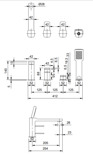 Omnires SLIDE bateria wannowa 4-otworowa chrom. SL7732CR rys. BudoHurt.com Łódź.png