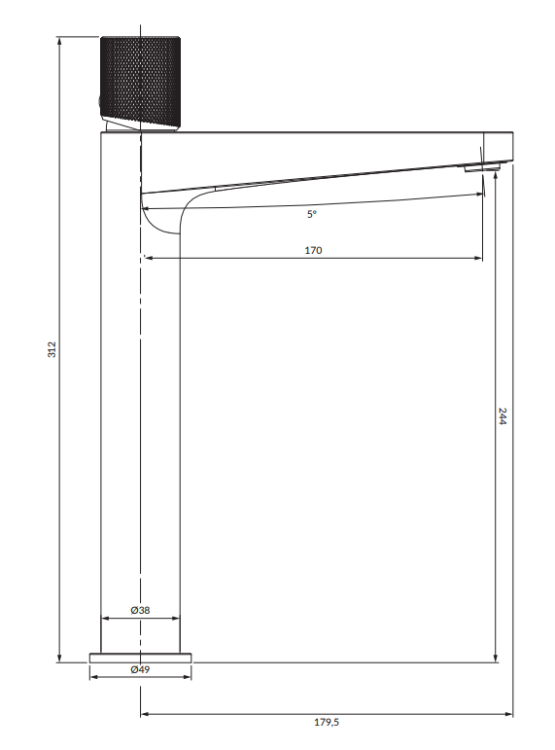 Omnires CONTOUR bateria umywalkowa wysoka  złoto szczotkowane. CT8012GLB rys. BudoHurt.com Łódź.png