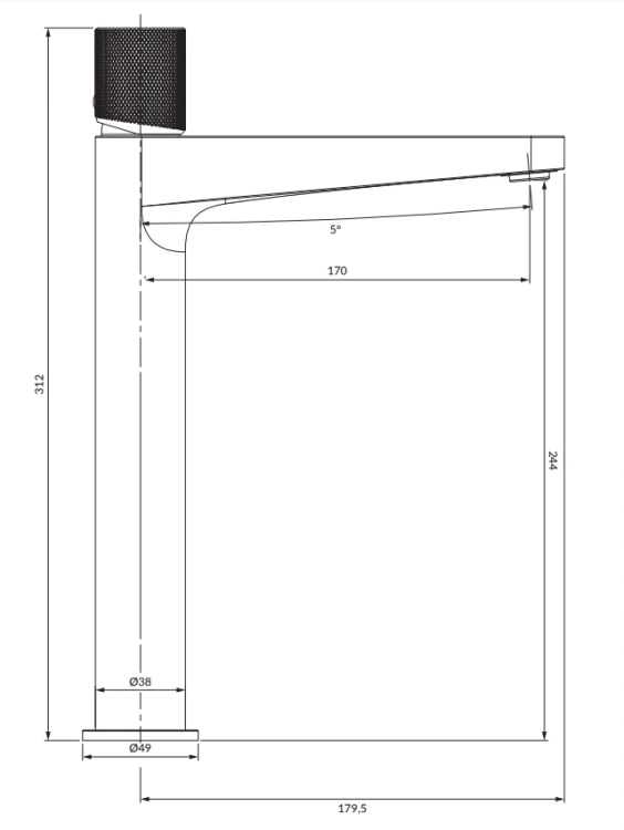 Omnires CONTOUR bateria umywalkowa wysoka  antracyt. CT8012AT rys. BudoHurt.com Łódź.png