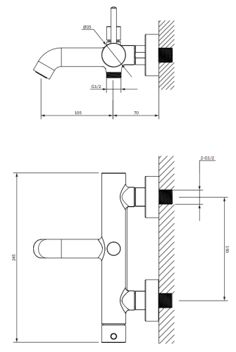 Omnires Y bateria wannowa z zestawem prysznicowym złoty. Y1231GL rys. BudoHurt.com Łódź.png