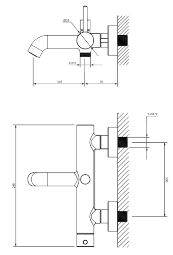 Omnires Y bateria wannowa z zestawem prysznicowym czarny. Y1231BL rys. BudoHurt.com Łódź.png