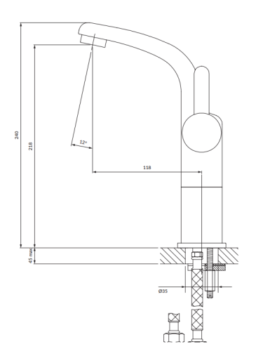 Omnires DARLING bateria umywalkowa wysoka, 24 cm czarny. DA5012BL rys. BudoHurt.com Łódź.png