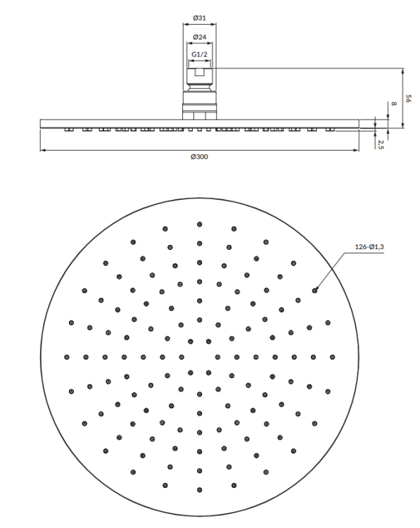 Omnires SLIMLINE deszczownica, 30 cm chrom. WG130CR rys.  BudoHurt.com Łódź.png