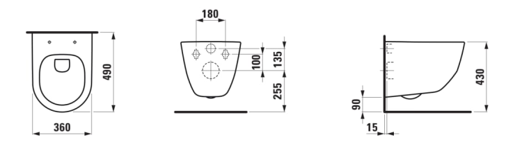 Laufen PRO Compacto miska WC podwieszana Rimless 49 x 36 cm. H8209650000001 wymiary BudoHurt.com Łódź.png