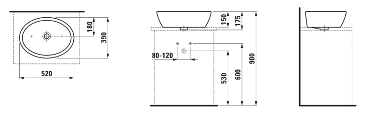 Laufen PRO umywalka nablatowa 52 x 39 cm. H8129640001091 wymiary BudoHurt.com Łódź.png
