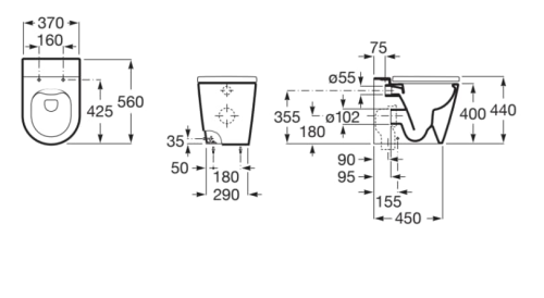 ROCA Inspira Round Miska WC stojąca Rimless 56 x 37 x 44 cm. A347526000  rys. BudoHurt.com Łódź.png