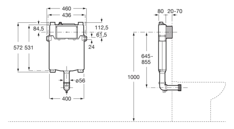 Roca  stelaż BASIC TANK ONE COMPACT - Zbiornik podtynkowy do misek wc stojących. A890070200  rys. BudoHurt.com Łódź.png