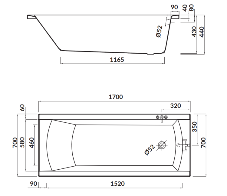 Cersanit Wanna Prostokątna Korat 170x70. S301-122 rys. BudoHurt.com Łódź.png