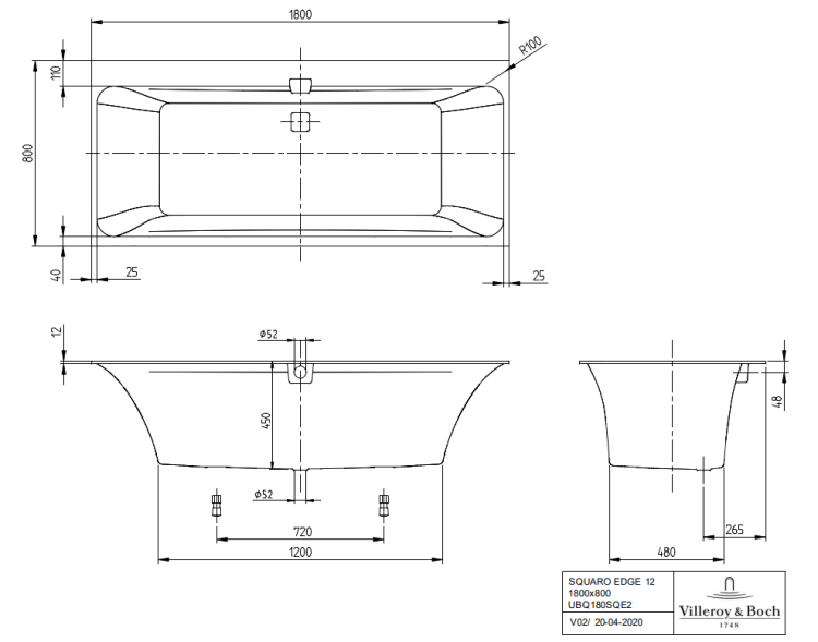 VILLEROY & BOCH  Squaro Edge 12 Wanna prostokątna, 1800 x 800 mm, Weiss Alpin.  UBQ180SQE2DV01  BudoHurt.com Łódź.png