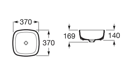 Roca INSPIRA Soft Umywalka nablatowa cienkościenna FINECERAMIC®  37x37 cm. A327502000  wymiary BudoHurt.com Łódź.png