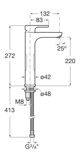 Roca L20 Bateria umywalkowa wysoka z uchwytem XL. A5A3H09C00 wymiary BudoHurt.com Łódź.png