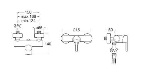 Roca NAIA Bateria prysznicowa ścienna Everlux ROSE GOLD.  A5A2196RG0  wymiary BudoHurt.com Łódź.png