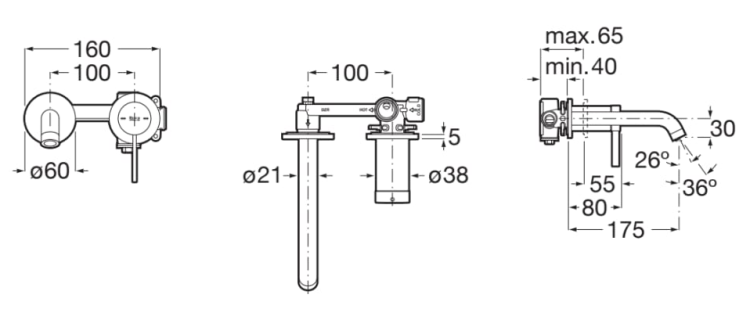 Roca ONA Bateria umywalkowa podtynkowa, chrom. A5A359EC00 rys. BudoHurt.com Łódź.png