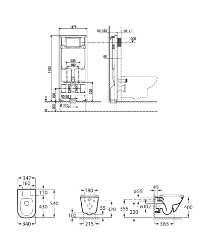 Roca GAP  Zestaw podtynkowy DUPLO ONE + miska WC podwieszana GAP Square RIMLESS z deską SLIM.  A893105900 rys. BudoHurt.com Łódź.png