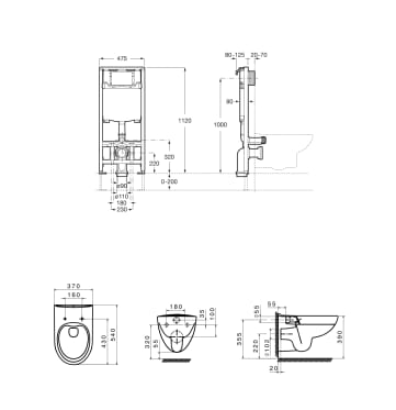 Roca VICTORIA Zestaw podtynkowy DUPLO ONE + miska WC podwieszana VICTORIA RIMLESS z deską SLIM.  A893104390rys. BudoHurt.com Łódź.png