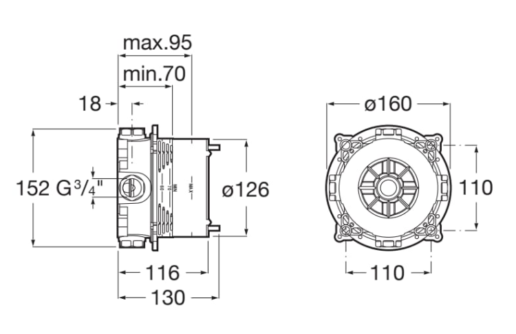 Roca ROCABOX Uniwersalny element podtynkowy. A525869403 rys.  BudoHurt.com Łódź.png