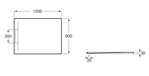 Roca PYROS Brodzik kompozytowy STONEX® 120 x 90 cm z ukrytym odpływem BIAŁY. AP9014B038401100  rys. BudoHurt.com Łódź.png