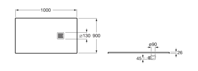 Roca TERRAN Brodzik kompozytowy STONEX® 100x90 cm SZARY ŁUPEK. AP1013E838401200 rys. BudoHurt.com Łódź.png