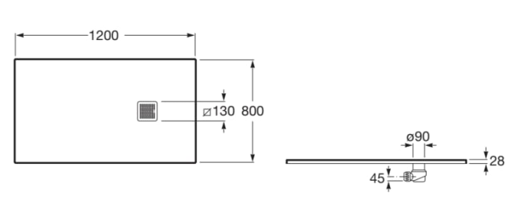 Roca TERRAN Brodzik kompozytowy STONEX® 120x80 cm CZARNY. AP1014B032001400rys. BudoHurt.com Łódź.png