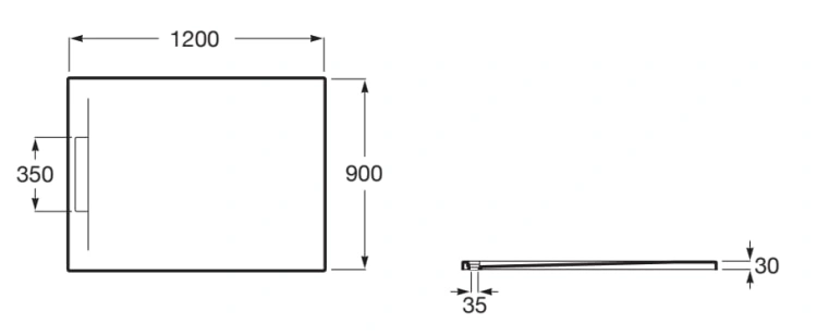 Roca PYROS Brodzik kompozytowy STONEX® 120 x 90 cm z ukrytym odpływem CZARNY. AP9014B038401400 rys. BudoHurt.com Łódź.png