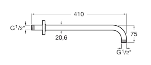 Roca 40 cm Ramię ścienne do głowic prysznicowych, chrom.  A5B0250C00  rys. BudoHurt.com Łódź.png