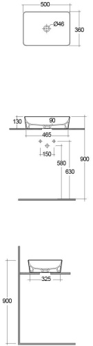 RAK Ceramics FEELING Umywalka slim nablatowa prostokąt 50 cm beż mat  (505). FEECT5000505A  rys. BudoHurt.com Łódź.jpg
