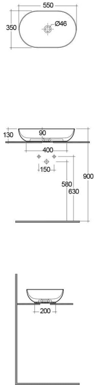 RAK Ceramics FEELING Umywalka slim nablatowa owalna 55 cm beż mat  (505). FEECT5500505A rys. BudoHurt.com Łódź.jpg